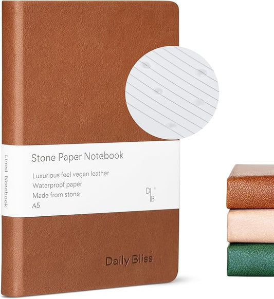 Stone Paper Ruled Notebook Premium A5 Hardcover Vegan Leather Journal | 160 Pages | Premium Quality Executive Notebook For Men and Women |Comes With Gift Box Water Proof Notebook Cinnamon