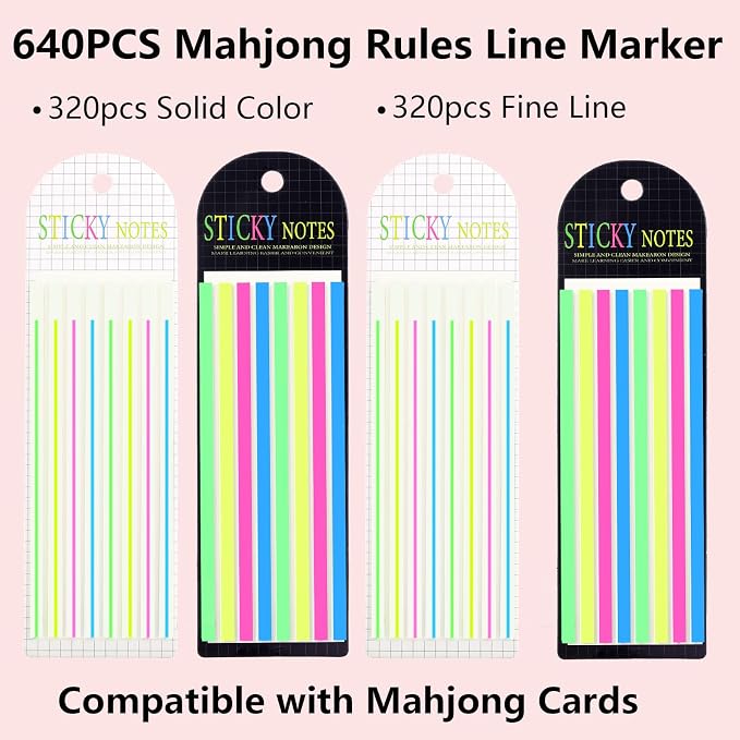640 Pcs Mahjong Line Finder Reader Notes, Highlighter Tape Stripe, Transparent Sticky Mahjong Cards Rule Reader, Mahjong Accessories for Player, Beginner, No Adhesive Residue & Reusable
