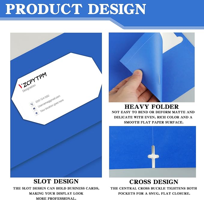 VZCPYTPM 50 Pack Royal Blue Folders with Pockets,2 Pocket File Folders | Fit Letter Size (8.5 x 11 Inch),Professional Design with Business Card Slot for Office and School Organization