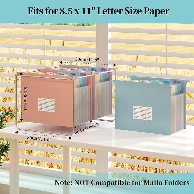 Tbay 6-Pack Expanding Hanging File Folders for Filing Cabinet, 7 Accordion Pockets Filing Cabinet Organizer, 1.2'' Expandable, Multi-Color Tabs, Letter Size, 50% Wheat Straw, Assorted