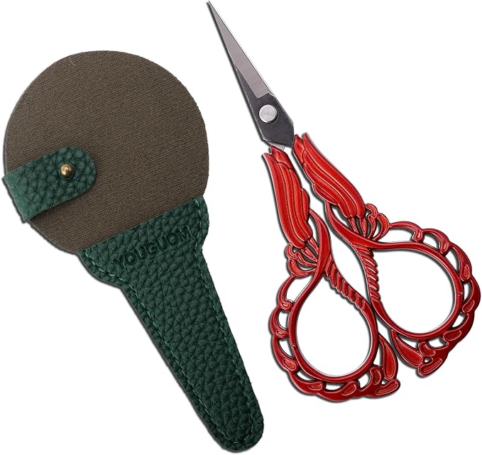 YOUGUOM Small Sewing Scissors, Little Embroidery Shears with Cover | 4.3in, Red, Sharp, Precision, DIY Tools, for Craft, Needlework, Cross Stitch, Paper, Thread Cutting, Left/Right Handed