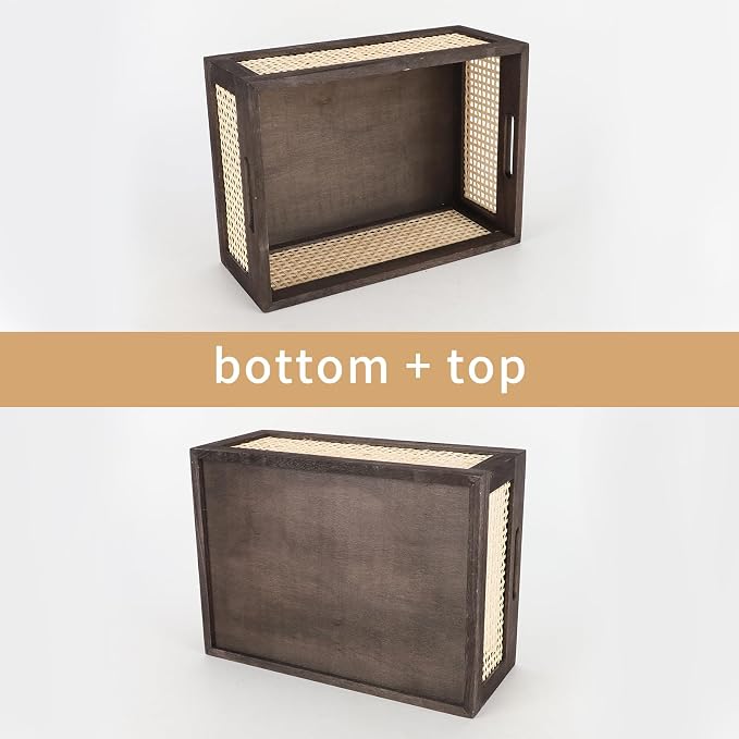 Desktop Storage Basket, Sundry Office Drawer Storage Box, Wood Frame Storage Basket. (Brown-Large)