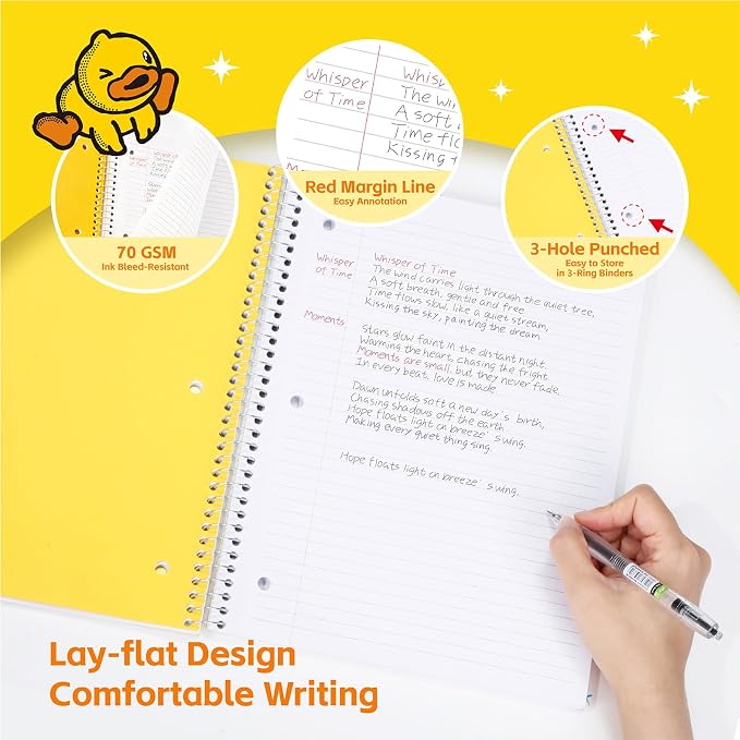 Comix Plastic Cover 5 Subject Notebook, 200 Sheets College Ruled Notebook for Office/School/Home, Black