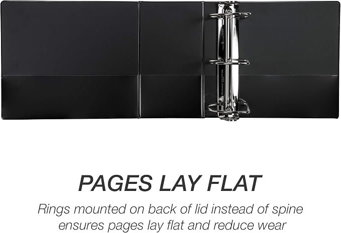 Samsill Durable 6 inch 3 Ring Binder, Locking D Ring Binder, Customizable Clear View Cover, Black, Holds 1225 Pages
