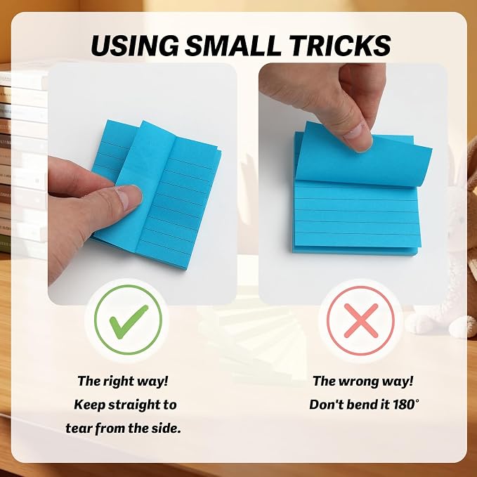 Lined Sticky Notes Pop Up Sticky Notes with Lines 8 Pads 8 Colors 3x3 100 Sheets Large Self-Stick Lined Stickies College Ruled Note Pads Teacher Back to School Supplies and Oﬃce Products