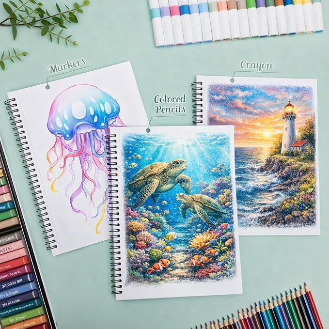 3 Pack Marker Paper Pad, 7.6×10in Double Sided Bleedproof Sketch Pad, 135lb/200gsm Art Paper Spiral Sketchbook, Smooth Coloring Painting Alcohol Marker Paper for DIY, Drawing, Gift