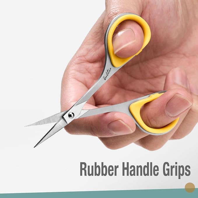 Beaditive Sewing and Embroidery Scissors Set (2 pcs) Curved and Straight, Sharp, Stainless-Steel Design | Precision Tips, Ergonomic Rubber Handle Grip | Small, Compact DIY Use (Extra Sharp)