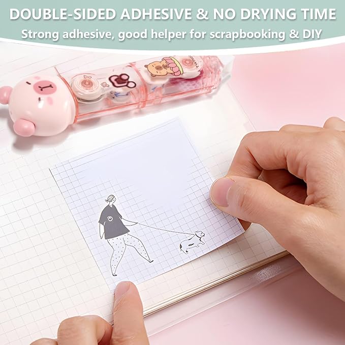 2 in 1 Correction Tape and Double Sided Tape Roller, Cute Quick Dry Japan White correction tape,with Permanent Double Sided Adhesive Tape Roller,for School Office Supplies