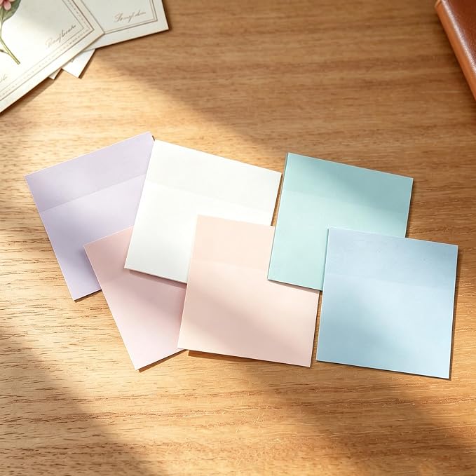 Sticky Notes, Sticky Notes 3x3 12 Pads 6 Pastel Colors Transparent Self-Stick Stickies Clear Aesthetic Bible Annotation Note Pads 50 Sheets Teacher Back to School Supplies and Oﬃce Products