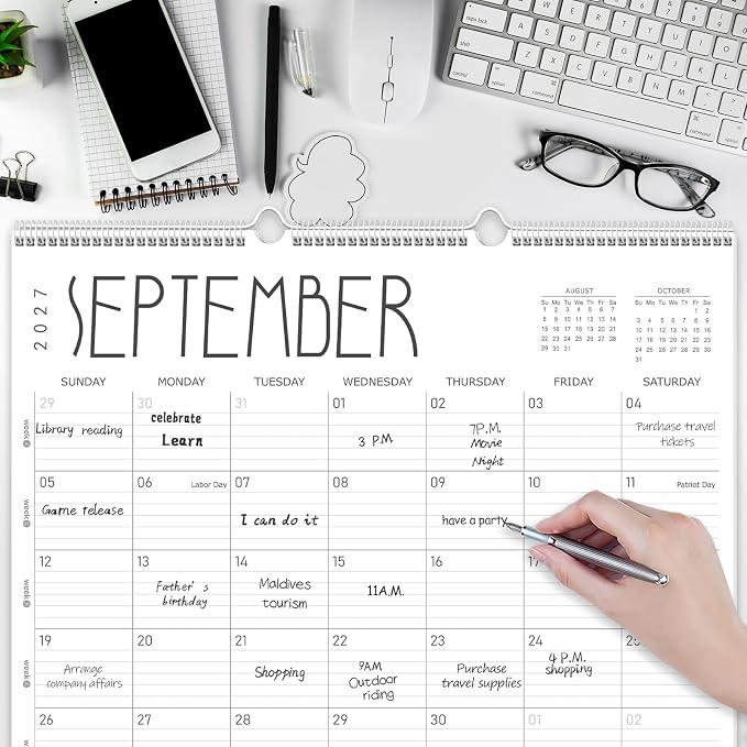 GuassLee Large Wall Calendar 2026-2028, 24-Month 22" x 17" Wall Calendar from Jun. 2026 to May. 2028, Large Desktop Hanging Monthly Planner with Thick Paper, Ruled Blocks for Home School Office