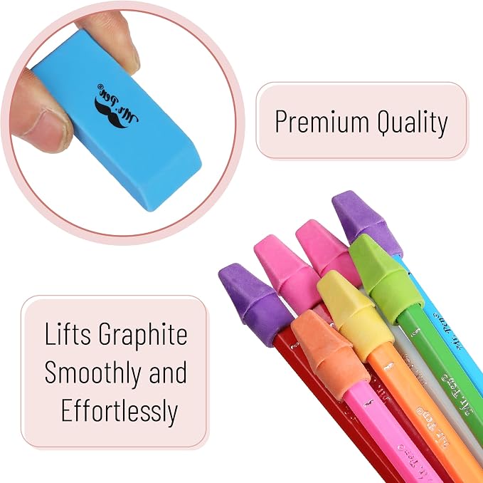 Mr. Pen- School Eraser Combination Set, 66 Pack, Neon Colors | Latex Free Erasers for School, Office, Art Sketching, Homework, Exams, Clean Smudge-Free Correction