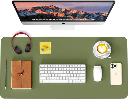 Leather Desk Pad Protector, Waterproof Mouse Pad, PU Desk Mat, Office Desk Cover, Desk Writing Mat for Office/Home/Work/Cubicle (Avocado Green) 23.6x13.7 in