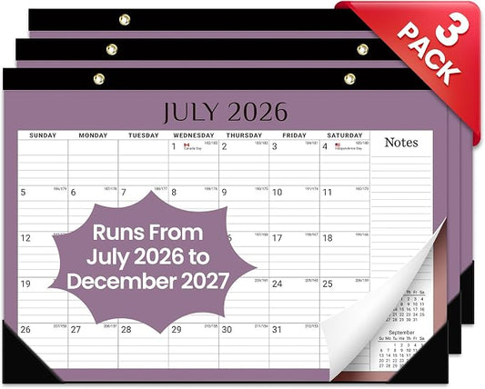 3 Pack of Desk Calendar 2026-2027, 18-Month Calendar Runs from July 2026 to December 2027, Large 17" x 12" Monthly Desktop & Wall Calendar for Home & Office - Boho