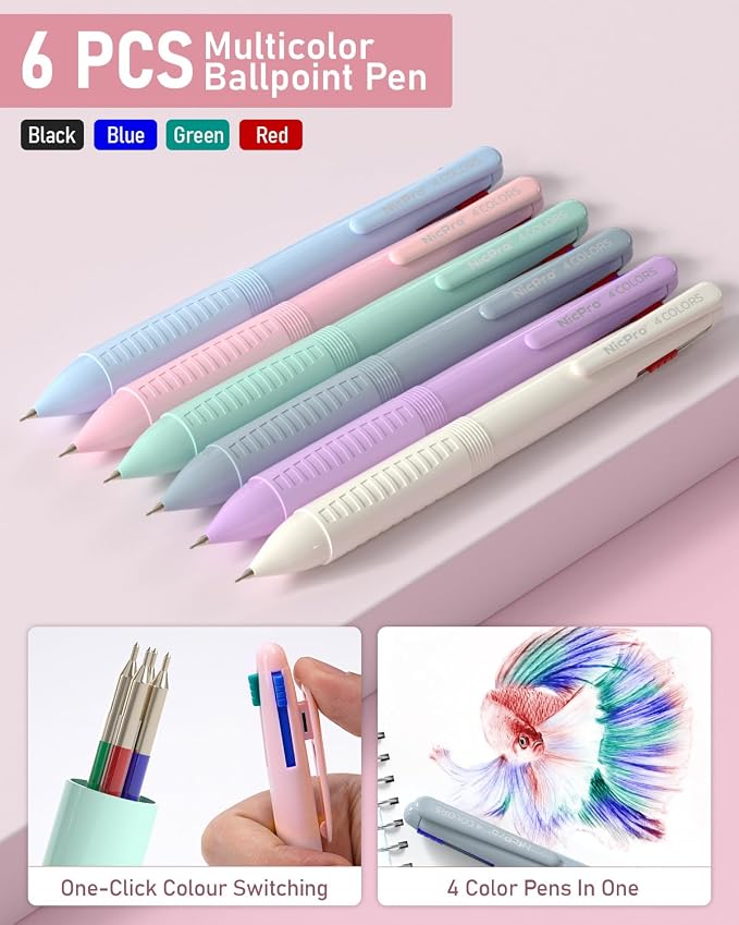 Nicpro School Supplies with Pen Case Pink, 52 PCS Stationery Set for Girls | Large Capacity Pencil Case with 12 Highlighters, 8 Pens, 10 Mechanical Pencil, 6 Multicolor Pen for back to school Essentials