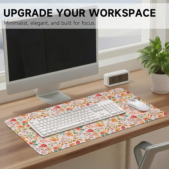 Botanical Floral Desk Pad Blotter,Large Mouse Pad 35 x 17in,PU Leather Desk Mat Writing Pad Protector, Non-Slip Waterprrof,Desktop Decor for Home Office & Gamers Women Girls (Spring Flower)