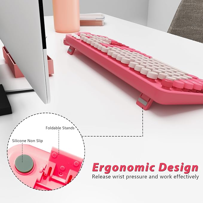 Colorful Wireless Keyboard and Mouse for PC Laptop | Cute Colorful Typewriter Retro Round Keyboard and mouse for PC Laptop