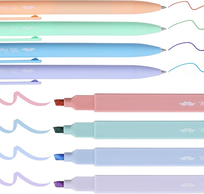 Mr. Pen- Aesthetic Highlighters and Gel Pens, 8 Pack | Assorted Colors Bible Highlighters No Bleed, Fine Point 0.7mm Gel Pens, Fast Dry and No Smear for Bible Journaling, Planner