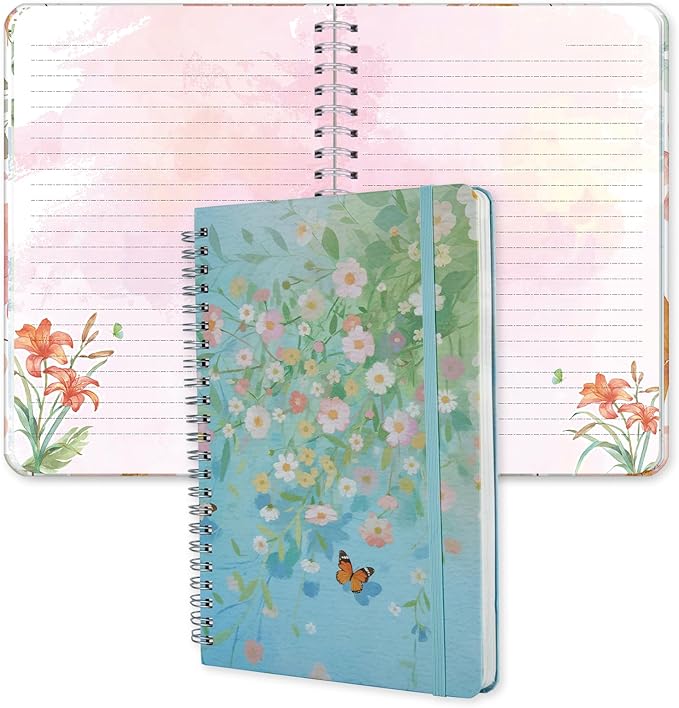 SIIXU Floral Decorated Notebook A5, Unique Colorful Flower Design Journal for Women with Patterned Inner Pages for Writing, Small, Lined