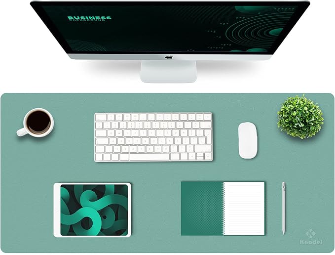 K KNODEL Extra Large Desk Mat, Leather Mouse Pad (35.4"x17", Green) | Desk Pad, Keyboard Pad, Computer and Laptop Mat, Desktop Protector and Cover, Writing Pad and Blotter for Home Office