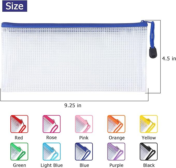 Tamaki 10 Pack Small Mesh Zipper Pouch Bags A6 Size, Colorful | Waterproof Zipper Bags Pouches for Organization Office Supplies