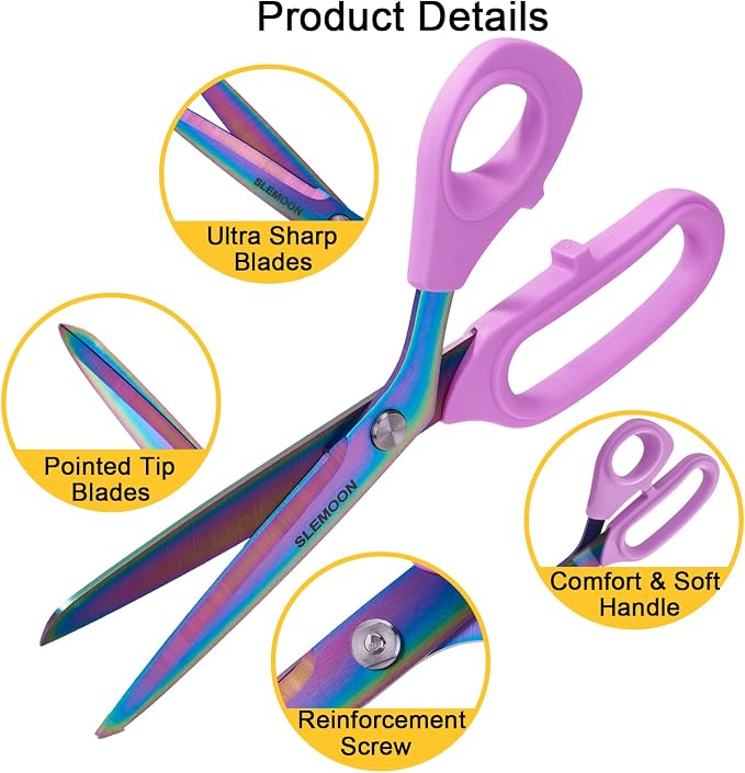 10" Scissors All Purpose, Heavy Duty Office Scissors | Sharp Blades and Comfort Grip Handle,Suit for Fabric Cutting, Clothing Craft & Sewing Projects, Light Purple