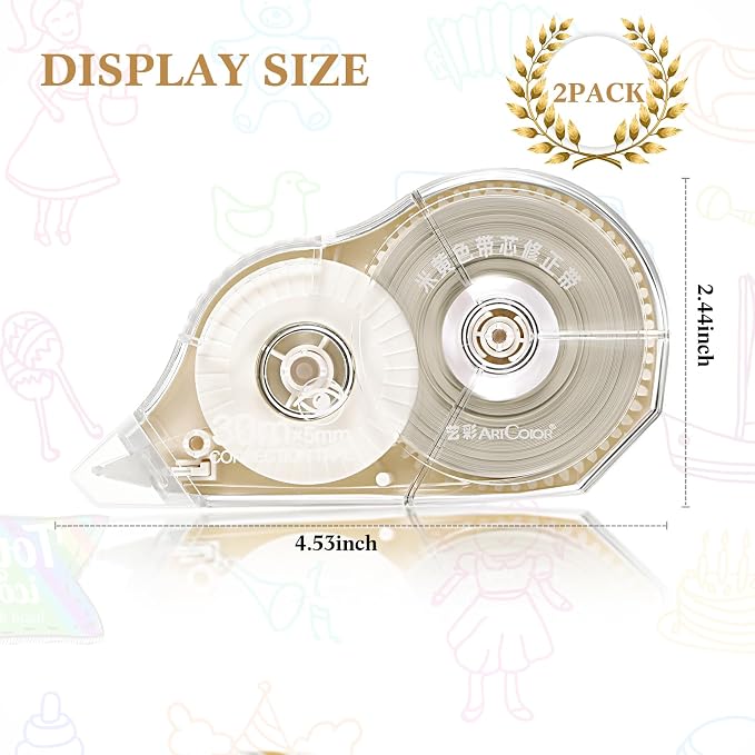 Zonon 2 Pieces Correction Tape Cream Color Beige Corrective Tape Eraser 100 Feet Long for Back to School Office Supplies Crafting, Journal, Note Taking, Case Color May Vary