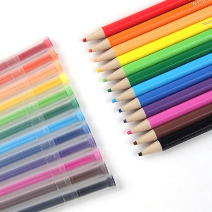 Colored Mechanical Pencil 2.6mm for Coloring and Drawing, Mechanical Colored Pencils,12pcs with extra 24pcs colored leads