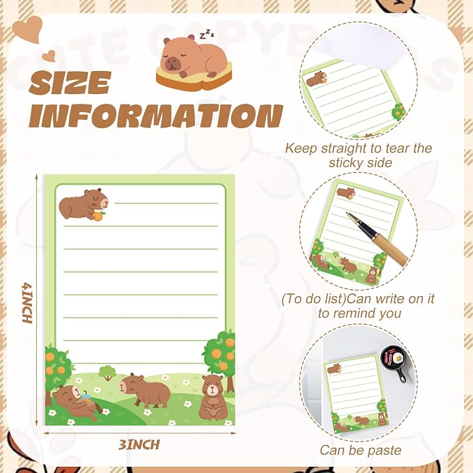 Chiisong 12 Pack Capybara Sticky Notes Gifts Cute Sticky Notes 3x4 Funny Gifts for Capybara Lovers Cartoon Notepads Animals Memo for Women Men Office Supplies Home Christmas Favors