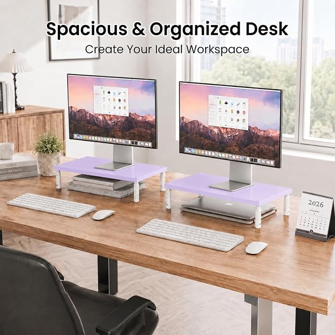 OPNICE Desk Organizers and Accessories, Adjustable Computer Monitor Stand Riser, Laptop Stand, Office Desk Accessories & Workspace Organizers for Women, Purple Wood