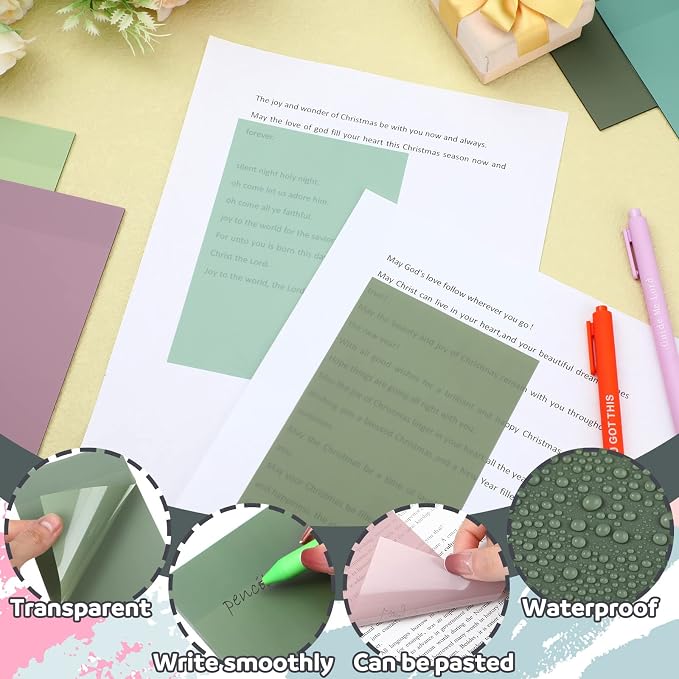 Yinder 4 x 6 Inch Transparent Sticky Notes Translucent Sticky Notes 240 Sheets Waterproof Clear Self Memo Pad See Through Back to School Bible Journaling Accessories Office School Supply(Pastel)