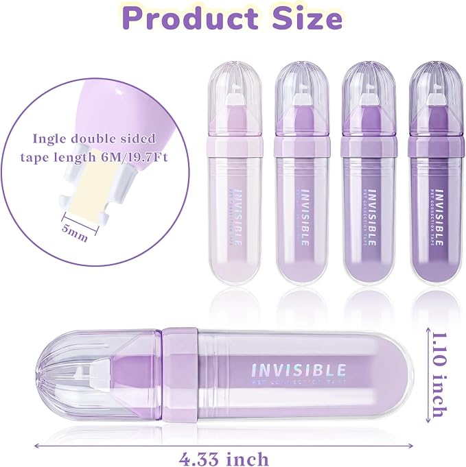 Temiary 4P Correction Tapes, Beige Core Smooth Pull Out for Writing, Purple | Smooth Pull Out Aesthetic Cream Correction Tape Gradient Set, Quick Dry Applicator for Students School Office Supplies