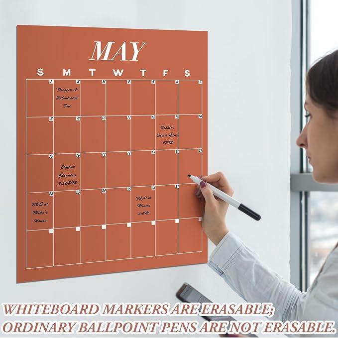 12 Pcs Brown Undated Calendars 16‘' x 20‘' Large Classroom Erasable Wall Calendar 12 Month Dry Ease Reusable Planning Yearly Blank Planner Reserved Grid for Office Home Educational Study Back to Class