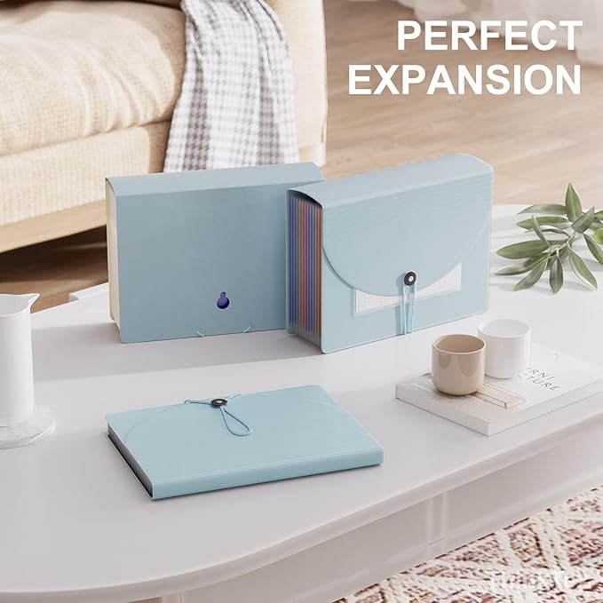 ThinkTex Accordion File Organizer, 12 - Pocket Expanding File Folders | for Receipts, Bill&Taxes Organizer, Letter/A4 Size Document Holder for School, Office, Home with tabs-Light Blue