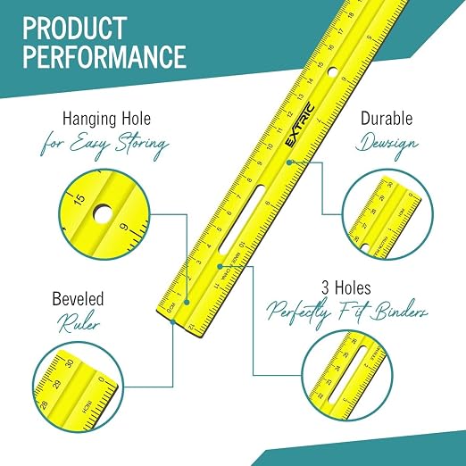 EXTRIC Ruler 12 Inch Clear Plastic Rulers 10 PK Classroom Set Metric Inch | Use: Classrooms, Offices, Home, Art Projects, Measurement Scale: Inch & Metric, Features: Lightweight, Smooth Edges