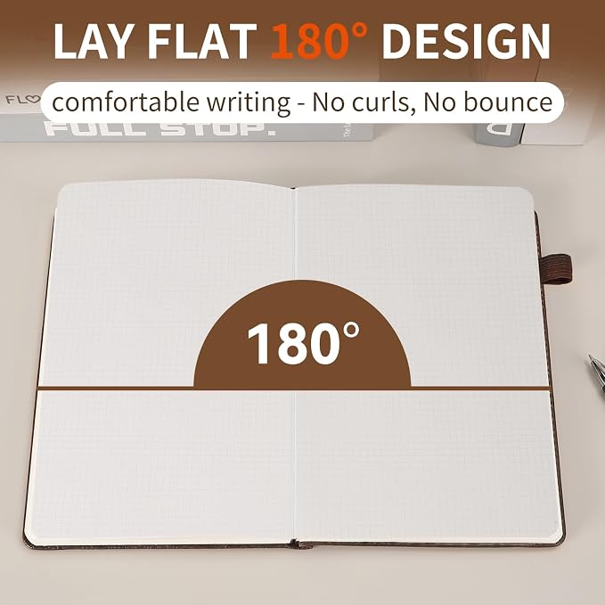 Graph Grid Paper Notebook,256 Pages,A5 Size (5.7'' x 8.3''),Vintage Tree Growth Rings Leather Hardcover Journal,100 GSM Thick Paper,for Daily,Work,School,Note Taking(Brown)