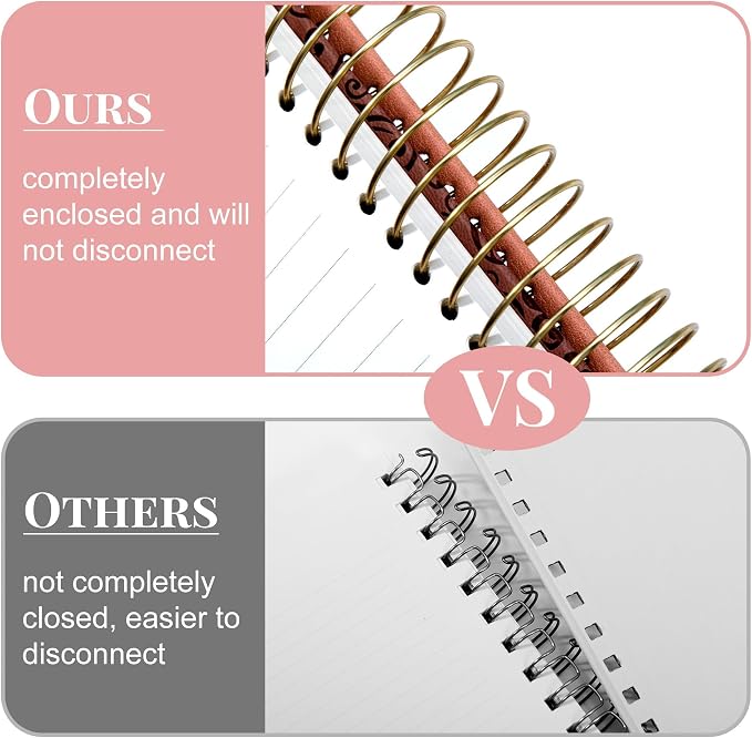 Spiral Notebook Wide Ruled Leather Journal for Women, 300 Pages, 7X10,Pink | Large Notebooks for School Office, Note Taking Notebooks for Writing Lined Notebook with Tabs Pockets Pen Holder