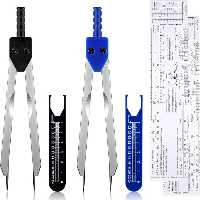Tondiamo 2 Pack EKG Calipers EKG Ruler Card Combination Set ECG Drafting Electrocardiographs Measuring Tool for Doctors, Nurses, Medical Student(Black and Blue)