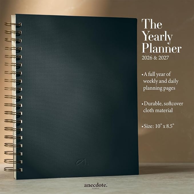 Anecdote Spiral Planner w/2026-2027 Calendar (8.5" x 10") | Start Anytime - 52 Weeks, Undated Planner Pages | To-Do List Organizer, Plan Your Success, Achieve Productivity Goals (Ink Blue)