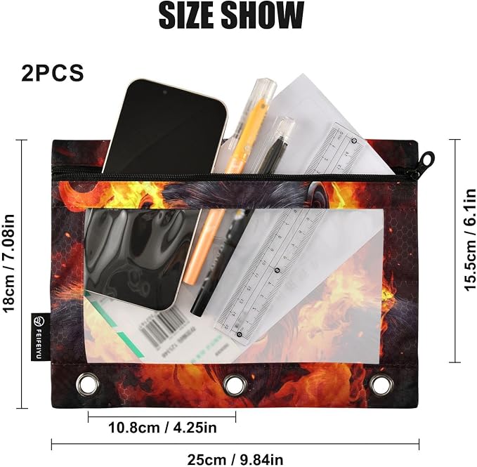 Fierce Gorilla King Kong Pencil Pouch for 3 Ring Binder 2 Pack Zipper Binder Pencil Bag with Clear Window Pencil Case for Office Supplies