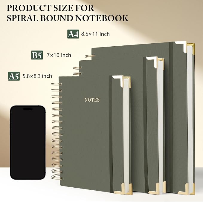 Spiral Notebook Journal, 328 Pages Linen Hardcover College Ruled Notebook, Lined Thick Journals for Women Men, B5 Thick Spiral Journal for Writing, 100GSM Paper, Cute Notebooks for Work School