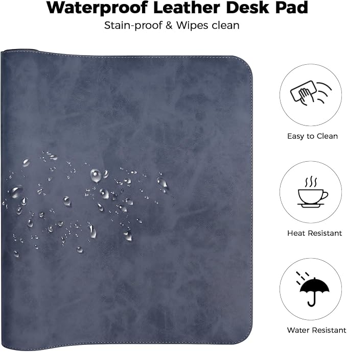 CHEERYGOO Faux Leather Desk Mat - Waterproof Mouse Pad, Non-Slip PU Leather Blotter, Writing Surface for Office and Home 47"x17" XXL Dark Blue