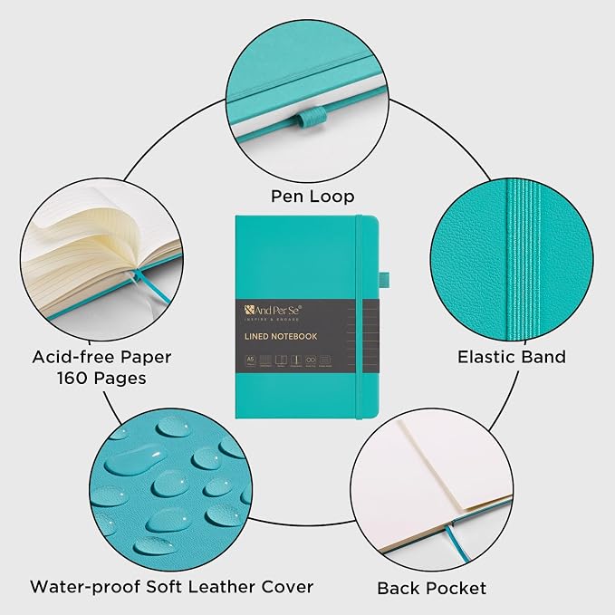 &And Per Se Lined Journal Notebook, 160 Pages, A5 5.7 x 8 inches College Ruled Thick Paper Notebook Journals for Writing, Hardcover Notebooks for Women Men Office School (1 Pack, Turquoise)