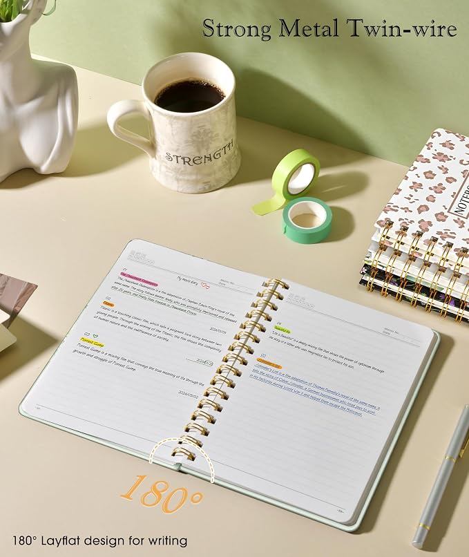 PAPEJOON Lined Spiral Journal Notebook for Women, A5 Cute Hardcover Spiral Journals for Work, Note Taking, 150 Numbered Pages 100 GSM College Ruled Spiral Bound Notebook, 5.75" x 8.38", Eucalyptus