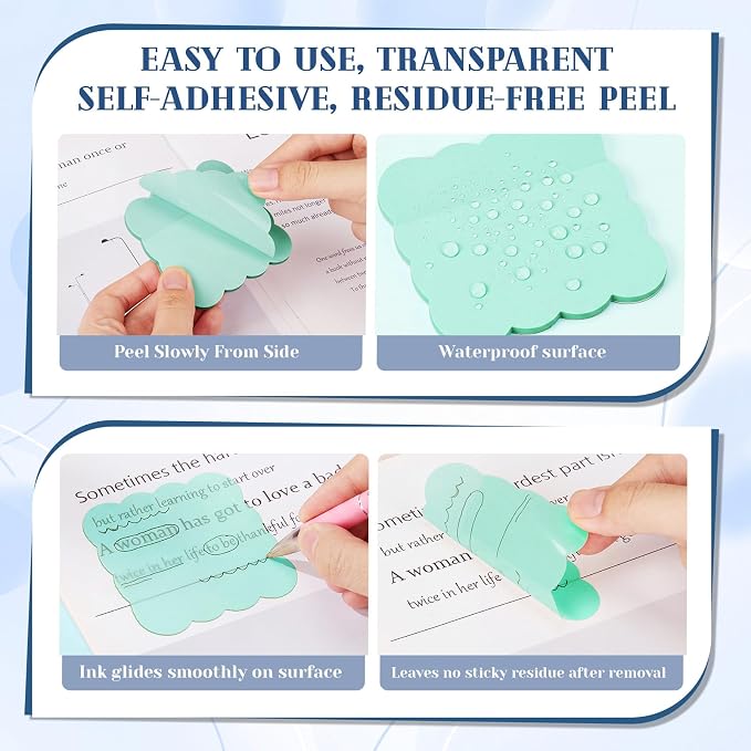 Eaasty 400 Sheets Transparent Scalloped Sticky Notes 2.8x2.8 Clear Sticky Notes 8 Pads Cute Wavy Translucent Pads Waterproof See Through Note for Bible Study Annotation School Office(Soft Morandi)