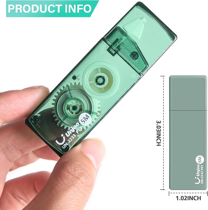 Unjoo Mini White Correction Tape Set (12pack, 5M/196" x 0.2", Green) | Aesthetic Cute Correction Tape, Easy To Use, For school, Office Workers