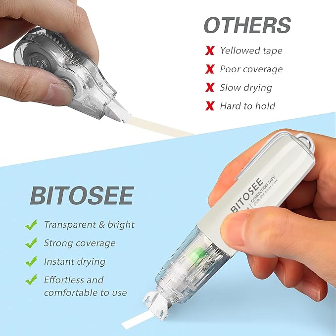 Refillable Retractable Quick Dry White Correction Tape,Mini Small Aesthetic Cute Correction Tape, with Easy to Use Kawaii Pen Shaped Applicator,for School Office Supplies