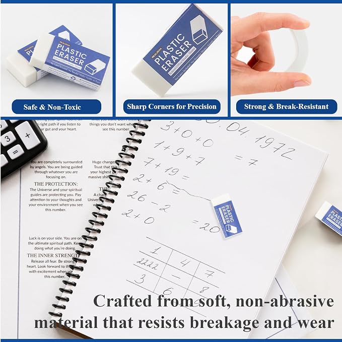 Realzeva White Eraser, 8-Pack Bulk Erasers for Classroom,White Erasers for School, Classroom Must Haves & Back to School Supplies Eraser, Latex-Free & No Crumbling, Gomas De Borrar Escolares.