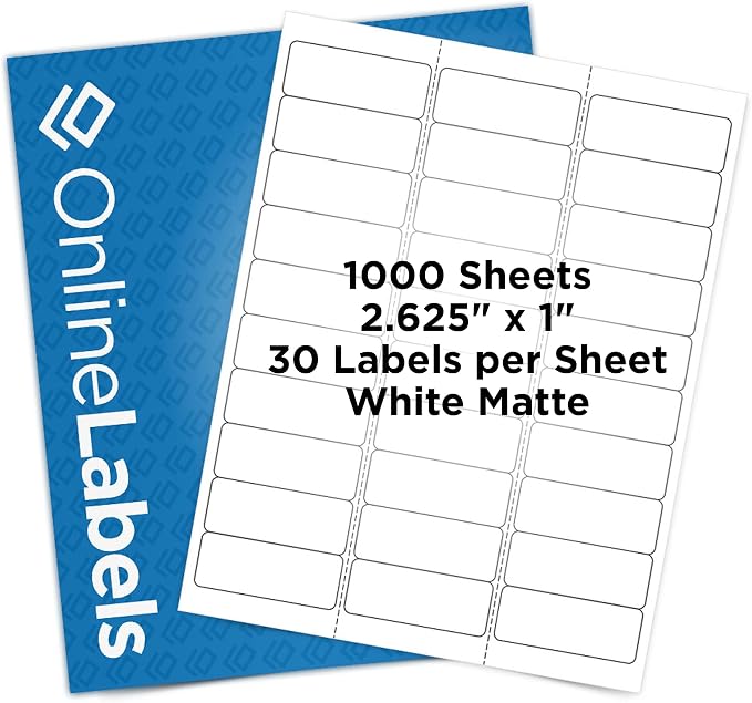 OnlineLabels 2.625" x 1" Address Labels - White Matte - 1,000 Sheets | Permanent Adhesive, Blank Rectangle Labels, Inkjet & Laser Compatible, Ideal for Address, Shipping, & Barcodes