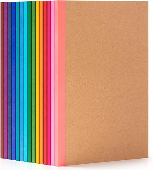 ALKALO 15 Pack Lined Notebook Journals Bulk, A5 College Ruled Composition Notebook, 8.3”x 5.5”,Kraft Cover with Rainbow Spines, 15 Colors 60 Pages for School Office Travel
