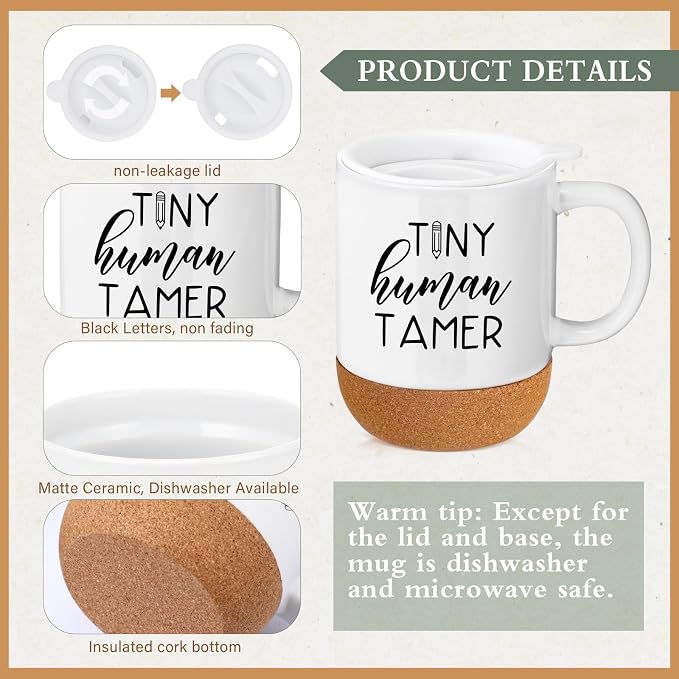 Sayglossy 4 Pcs Tiny Humans Tamer Gift Set Back to School Teacher Appreciation Gift for Preschool Kindergarten Daycare Teacher Thank You Notebook Coffee Mug Cup with Lid Scented Candle Pen